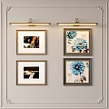 Modern Decorative Wall Lamp Mounted on Living Room Wall with Four Framed Paintings