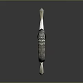 Ornate Curved Blade Weapon With Silver Gold Intricate Patterns And Decorative Handle