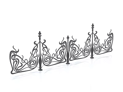 Ornate Wrought Iron Fence With Intricate Scrollwork Design For Garden Decoration 3d model