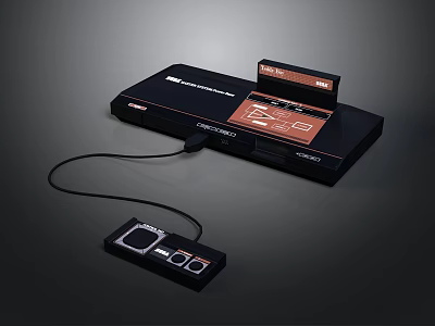 Retro Electronic Game Console With Family Computer Logo Game Controller And Connecting Cable 3d model