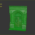Classic Architectural Door Frame With Arched Glass Panels Carved Details And Wall Lamps