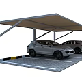 Carport With Metal Frame And Canopy Covering Two Parked Cars On Paved Surface