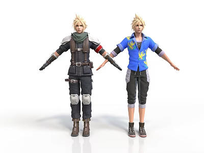 Two Men as 3D Character Models Wearing Different Outfits in Black and Blue 3d model