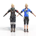 Two Men as 3D Character Models Wearing Different Outfits in Black and Blue