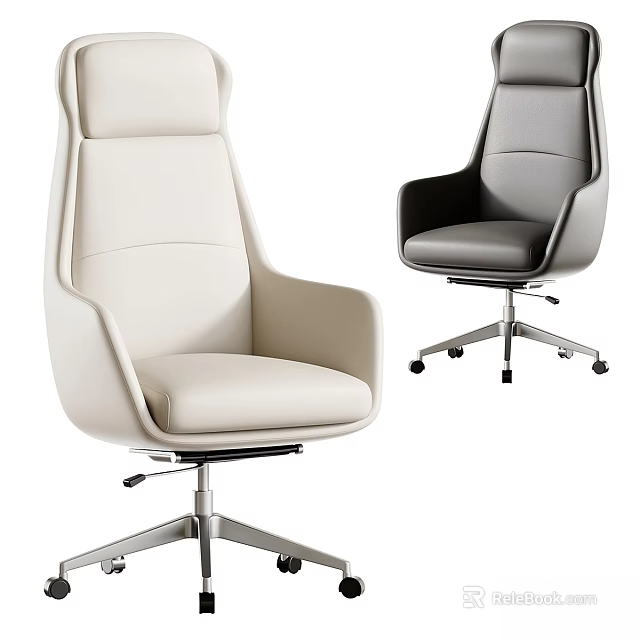 Modern Table And Chair Set With White Gray Leather Seats And Metal Swivel Base 3d model 