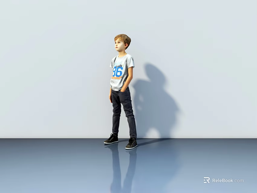 Man Standing Against Light Wall In White T Shirt With 16 Dark Pants Black Shoes 3d model 