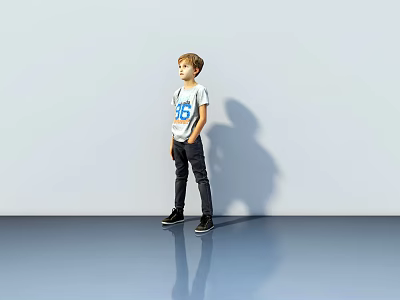 Man Standing Against Light Wall In White T Shirt With 16 Dark Pants Black Shoes 3d model