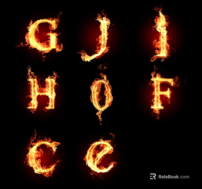 Flame Style Alphabet Ornaments With Fiery Letters 3d model 