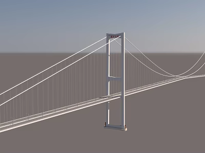 Modern White Suspension Bridge With Steel Cables And Tower Structure Design 3d model