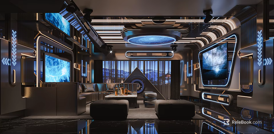 Futuristic KTV Room Design With High Tech Screens And Ambient Lighting 3d model 