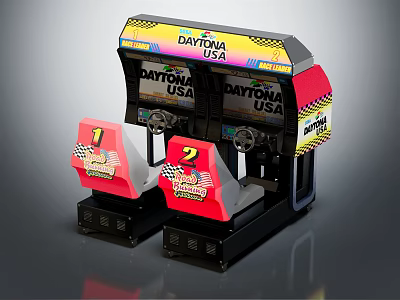 Entertainment Electronics Double Player Daytona USA Racing Arcade Machine with Red Seats and Classic Design 3d model