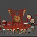 Traditional Chinese Musical Instruments Collection Featuring Various Drums And Decorative Elements