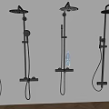 Black Wall Mounted Shower Systems With Multiple Styles And Handheld Sprayers 3d model