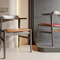 Modern Designer Dining Chairs Featuring Wooden Frame And Brown Red Leather Seats
