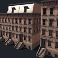 Traditional Townhouse Architecture With Brick Exterior Multiple Windows Steps And Sloped Roofs