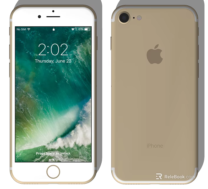 Gold iPhone Front Display With Ocean Wallpaper And ProRes Video Feature 3d model 