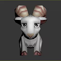 3D Model Of Cute White Lamb With Pink Red Spiral Horns And Red Hooves