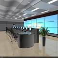 Modern Monitoring Room Interior With Large Screen Wall Control Console And Office Chairs