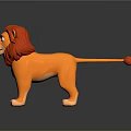 Cute 3D Cartoon Lion With Red Mane Orange Body Red Ball Tail Tip And Reflection