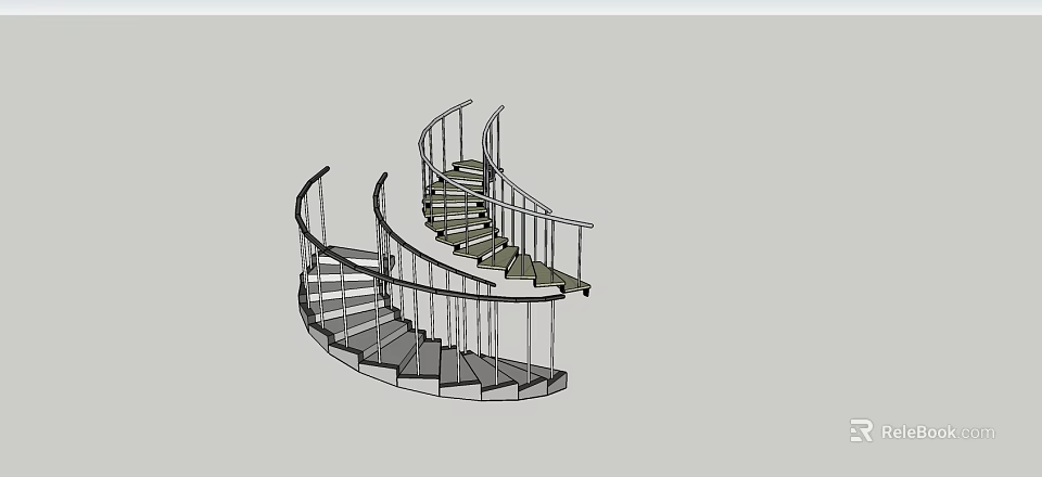 Modern Spiral Staircase Design with Curved Handrail and Steps Structure 3d model