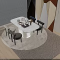 Stylish Dining Table Set with Marble Tabletop Round Base and Multicolored Armrest Chairs 3d model