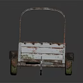 Rusty Vintage Metal Trailer With Wooden Floor And Single Wheel Structure