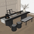 Modern Tea Table and Chair Combination Tea Table Stool Tea Set Ornaments 3d model