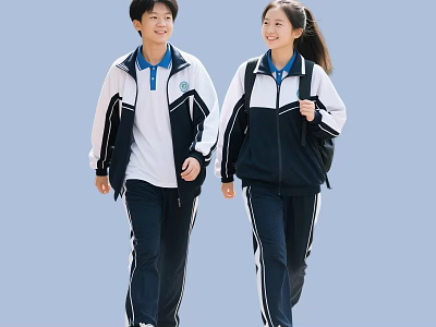 Two Teenage Students Walking Together In School Uniforms With Backpacks 3d model