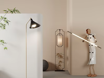 Minimalist Floor Lamp In Stylish Room With Green Plants And Decor 3d model