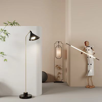 Minimalist Floor Lamp In Stylish Room With Green Plants And Decor 3d model