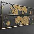 Elegant Modern Interior Wall Decor With Gold Circular Patterns And Metal Frame Design 3d model