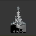 White Military Warship Model With Superstructure Antennas And Deck Equipment