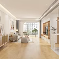Bright Modern Open Concept Living And Dining Room With Wood Tone Decor And Connected Kitchen