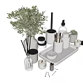 Modern Bathroom Accessories Minimalist White Ceramic Set With Tray Soap Dispenser Candles And Green Plants