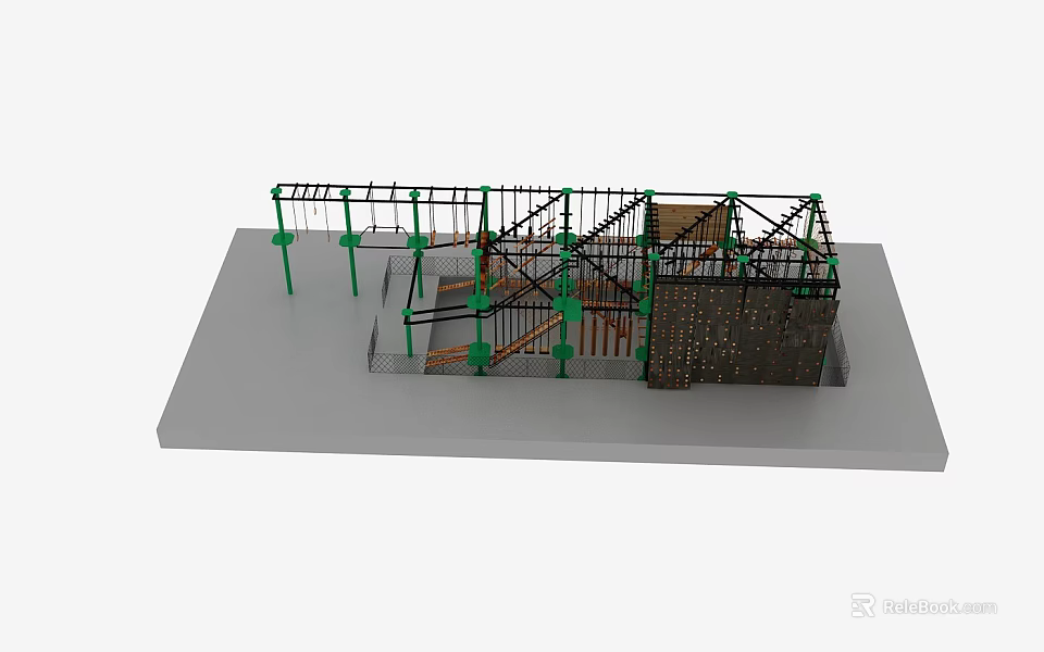 Playground Equipment Metal Frame Climbing Structure With Green Support Poles Platforms And Net Elements 3d model