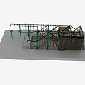 Playground Equipment Metal Frame Climbing Structure With Green Support Poles Platforms And Net Elements 3d model