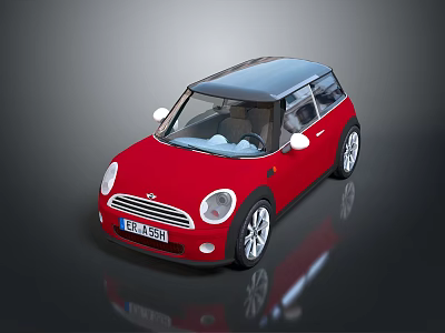 Red Compact Car With Black Roof Modern Design And Reflective Surface 3d model