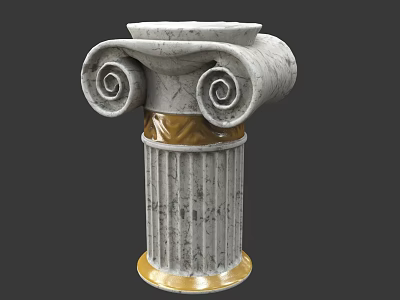 Ornate Classical Column With Spiral Volutes Fluted Shaft Marble Texture And Golden Band 3d model