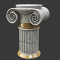 Ornate Classical Column With Spiral Volutes Fluted Shaft Marble Texture And Golden Band