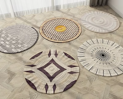 Collection Of Decorative Round Rugs With Diverse Geometric Patterns And Designs 3d model