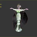 Fantasy Female Character Creature with Black Wings White Dress and Purple Hair