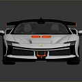 White Sports Car With Black Roof Orange Accents And Rear Spoiler