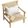 Modern Lounge Chair With Wooden Frame Woven Backrest White Cushion And Light Black Color Options
