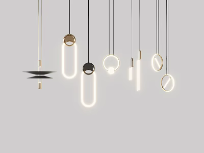 Modern Contemporary Pendant Lights Featuring Various Geometric Shapes Metal Frames And LED Illumination 3d model