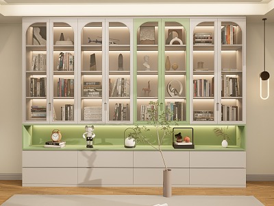 Cream Style Bookcase Open Bookcase Books Book Accessories Ornaments Bookcase High Cabinet for Adults model