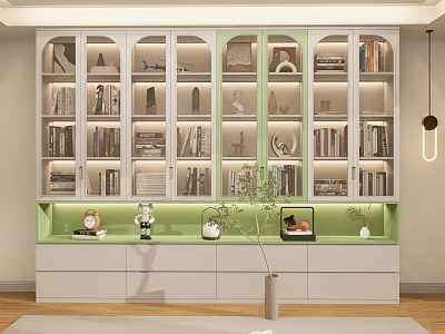 Cream Style Bookcase Open Bookcase Books Book Accessories Ornaments Bookcase High Cabinet for Adults 3d model