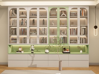 Cream Style Bookcase Open Bookcase Books Book Accessories Ornaments Bookcase High Cabinet for Adults 3d model