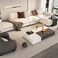 Modern Sofa and Coffee Table Set with Plush Cushions Throw Blanket and Decorative Items