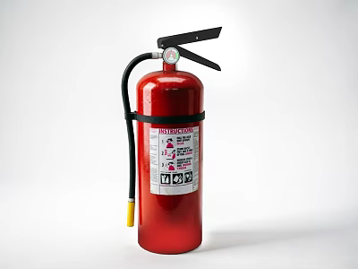 Red Fire Extinguisher With Black Handle Yellow Nozzle And Instruction Label For Fire Safety 3d model