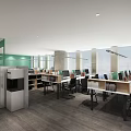 Modern Public Office Space With Open Layout Long Table Chairs And Wooden Elements 3d model